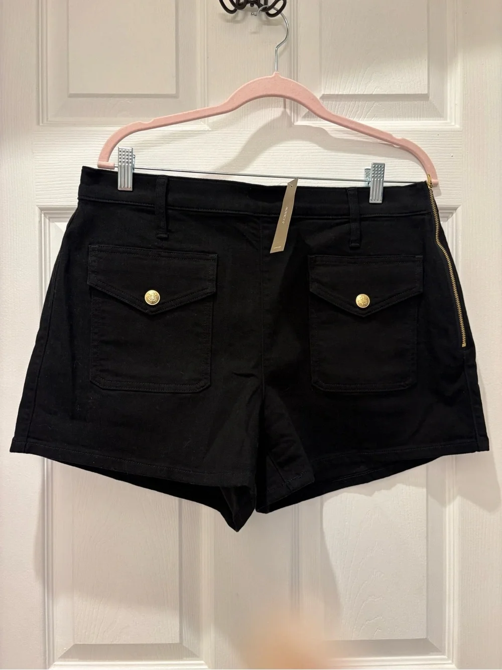 J.Crew Black Utility Shorts NWT Size 30 Gold Crest Buttons Side Zip Stretch